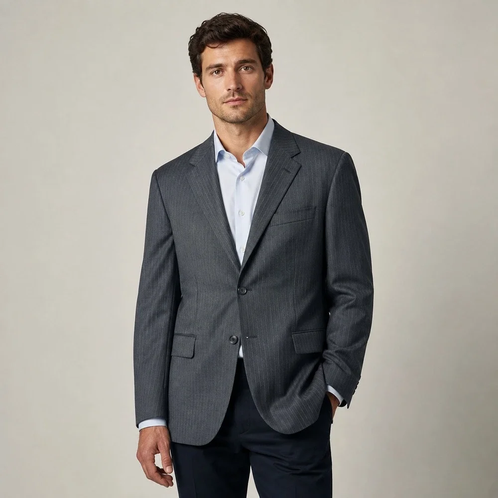 Hickey Freeman Wool Pinstripe Blazer‎ Mens 46R Gray Made in USA
